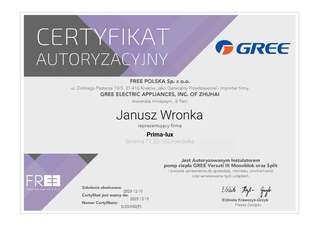 Certyfikat autoryzacyjny Gree